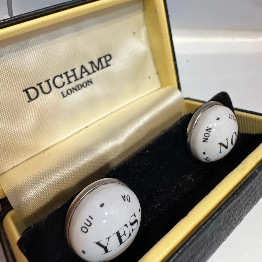 Vintage Enamel, Metal Cufflinks, "YES / NO" Duchamp London Designer Novelty - Picture 5 of 7
